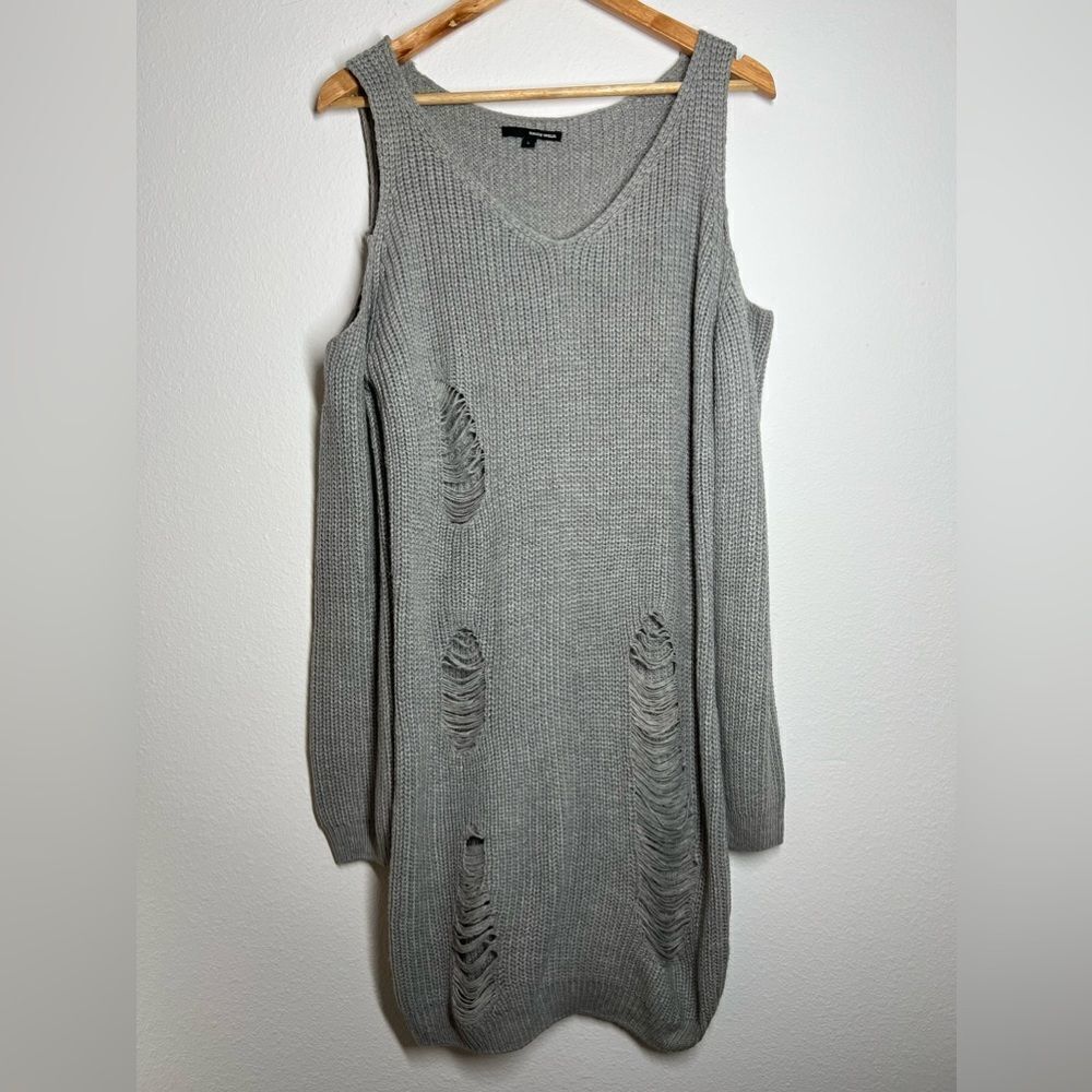 Tally Waijl Cold-Shoulder Women Chunky Knitted Destroyed Rip Jumper Dress Size L